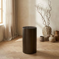 Table d'Appoint Rillix — Noir Bois Pétrifié Nickel Rond