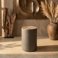 Table d'Appoint Rillix — Naturel Bois Pétrifié Nickel Rond