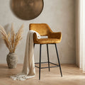 Tabouret de Bar Fal — Bas Velours Rouille Noir Métal