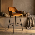 Tabouret de Bar Fallon — Velours Rouille Noir Métal KD