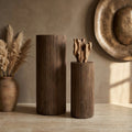 Piédestal Jerra — Marron Nervuré Bois de Manguier Set de 2