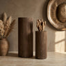 Jerra Brown ribbed mango wood pedestal set of 2