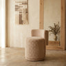 Brandon Beige fabric round pouf with backrest