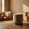 Cemile Brown fabric round fur pouf