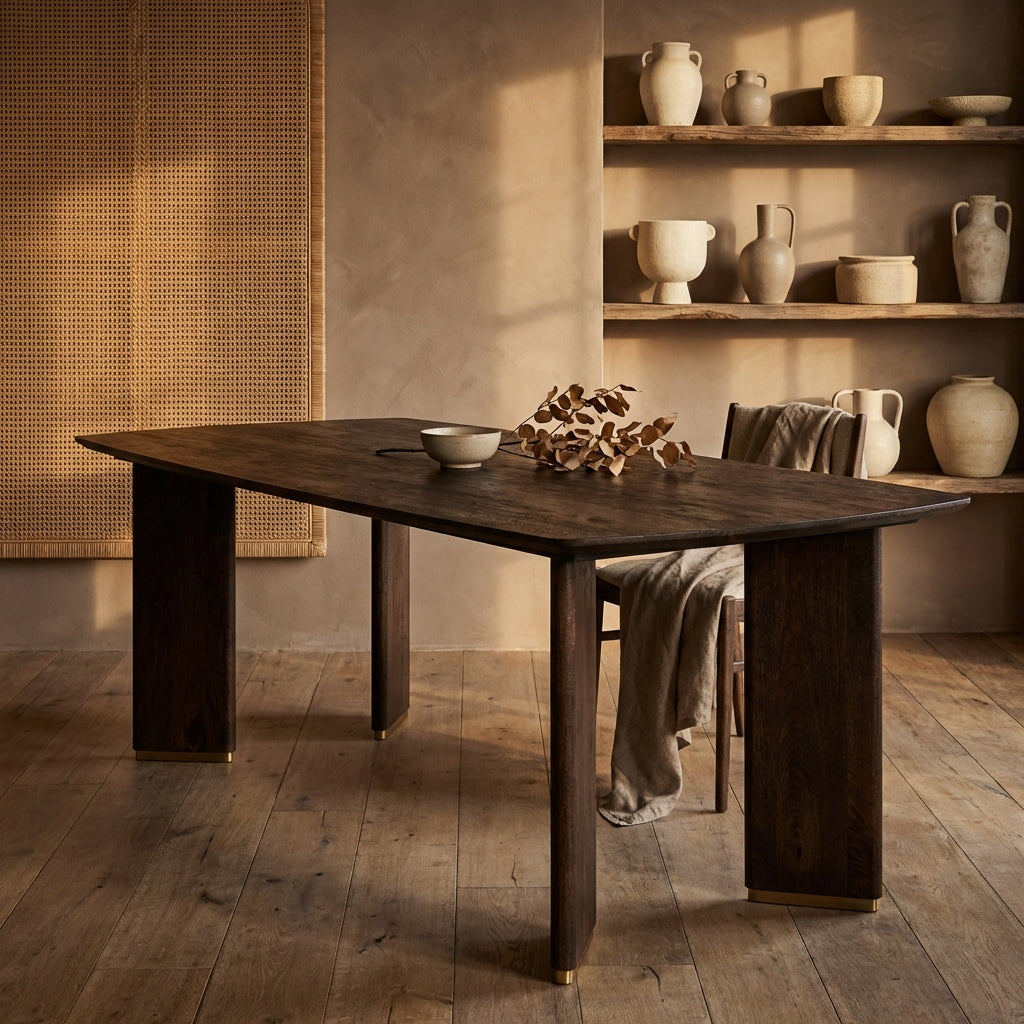 Liber Brown mango wood diningtable 200cm gold leg