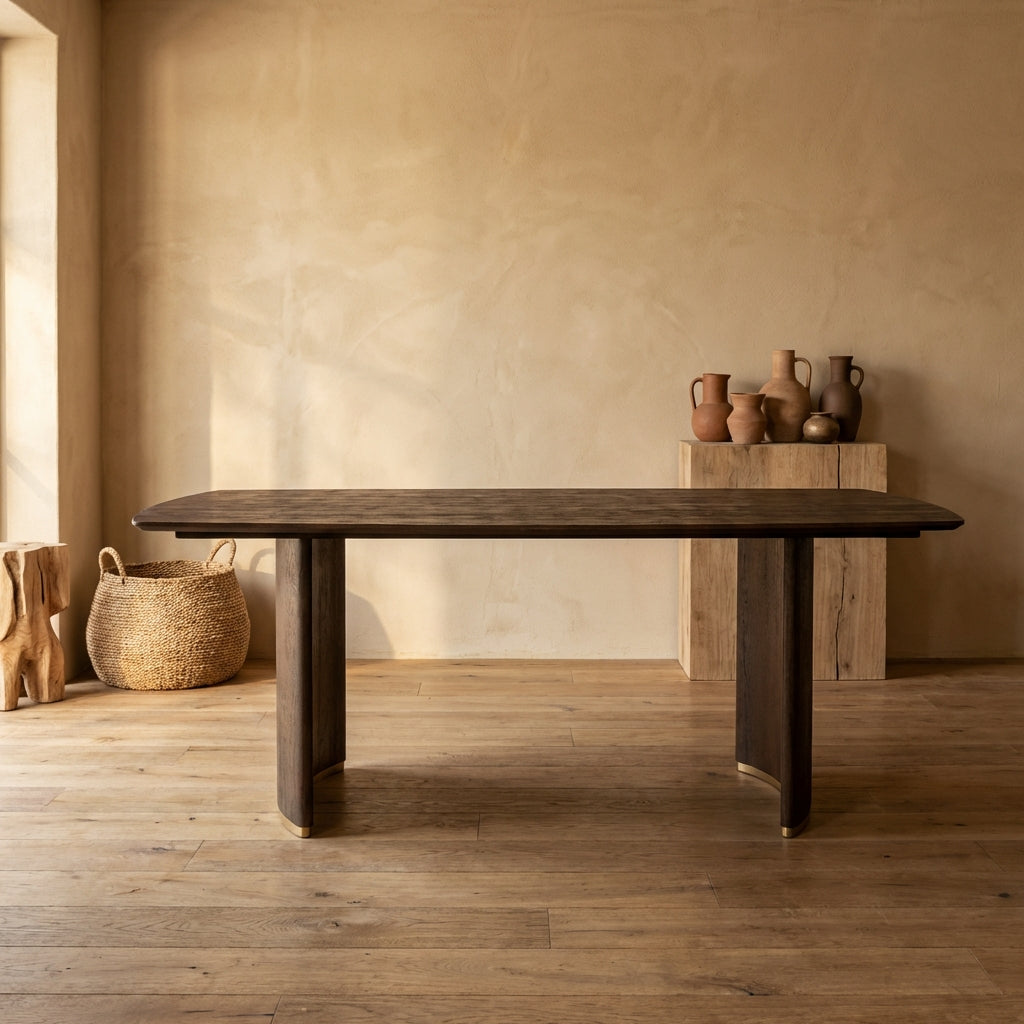 Ostara Brown mango wood diningtable 200cm gold leg