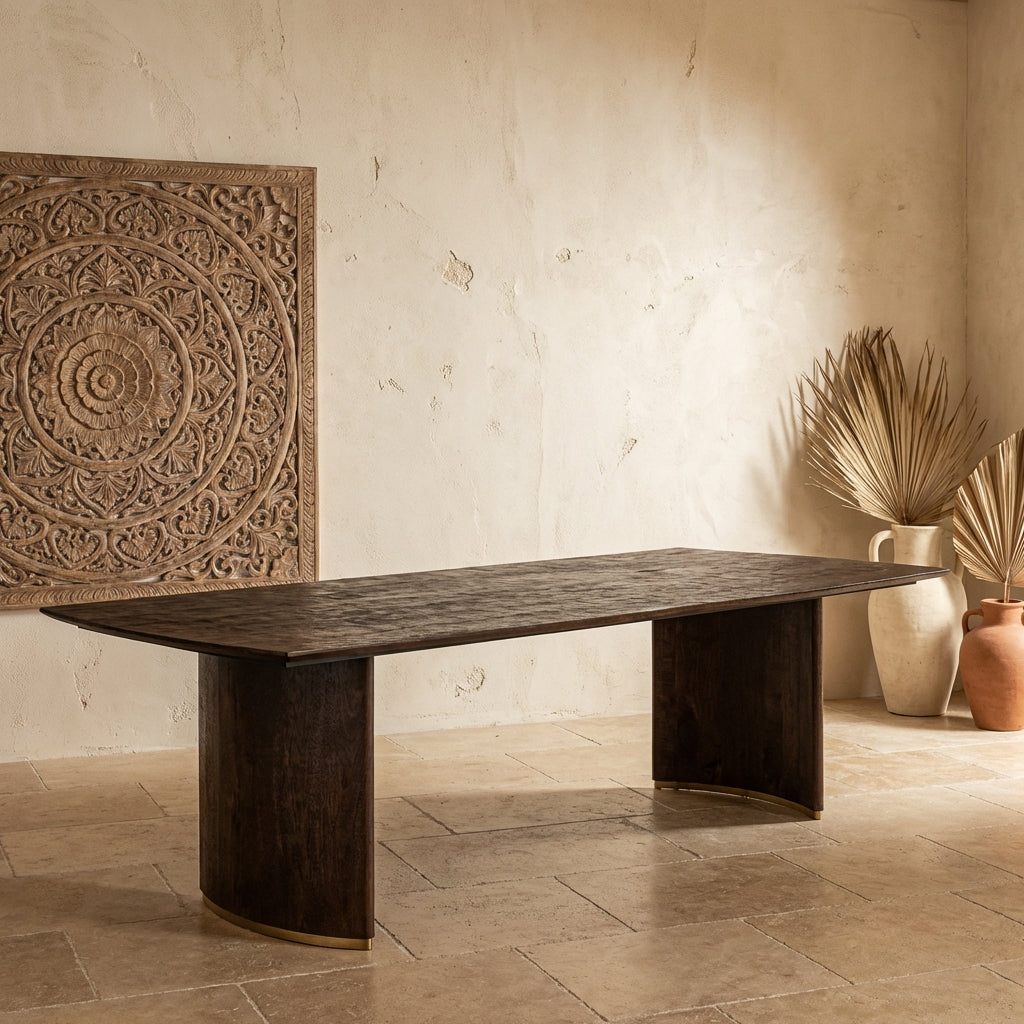 Ostara Brown mango wood diningtable 280cm gold leg