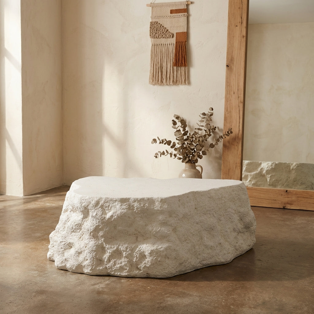 Haride White MgO stone look coffee table