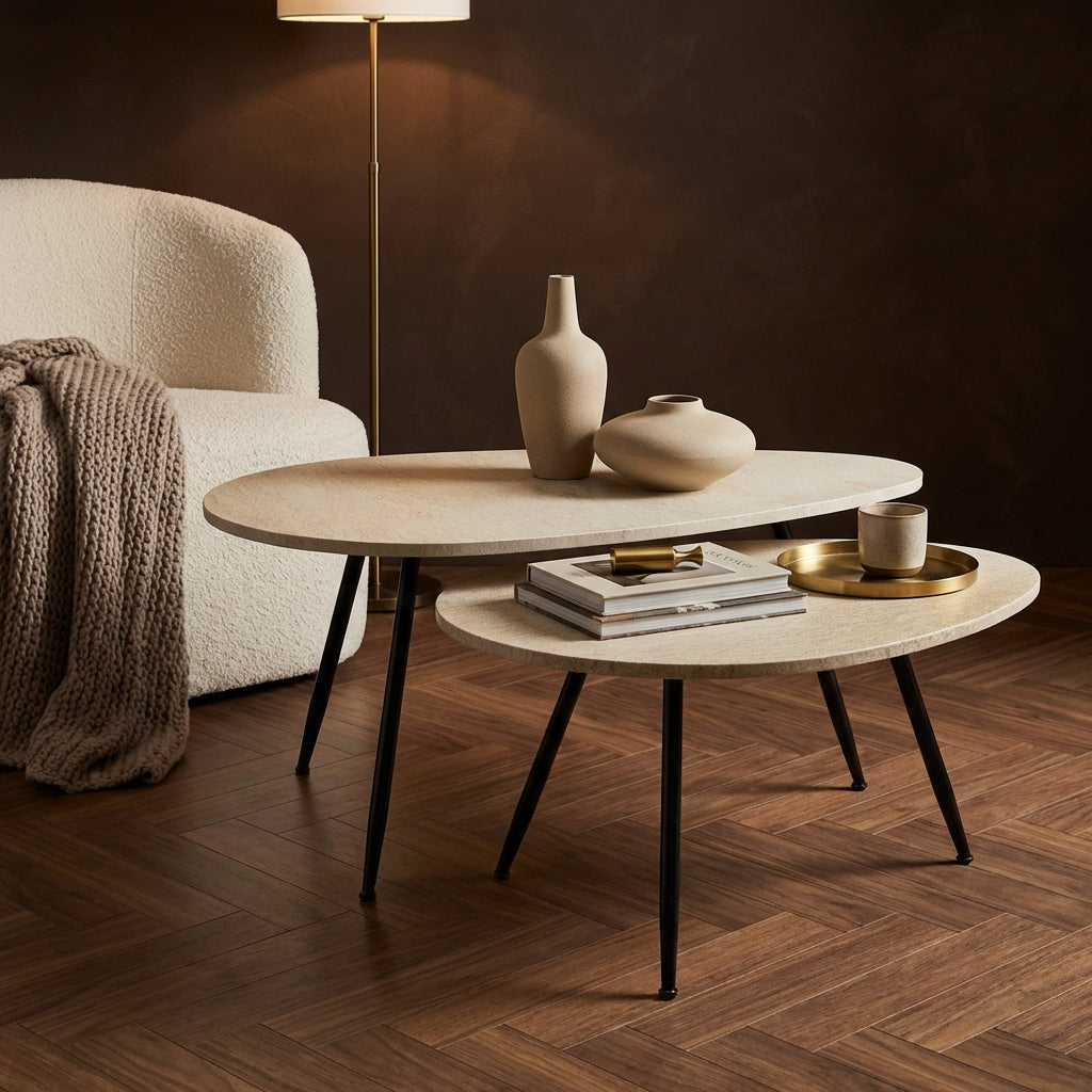 Veria set of 2 coffeetables beige marble