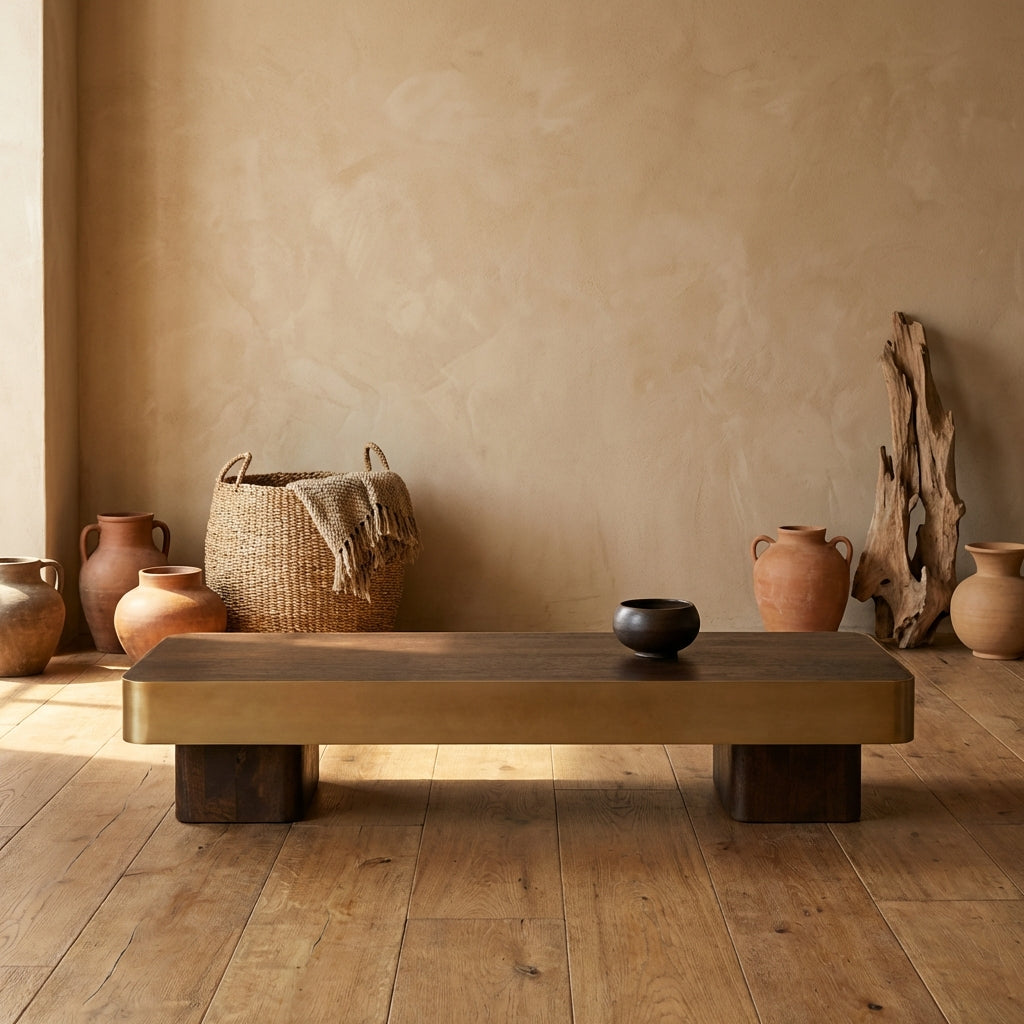 Warren Coffee table 180x45x31 brown wood gold mtl