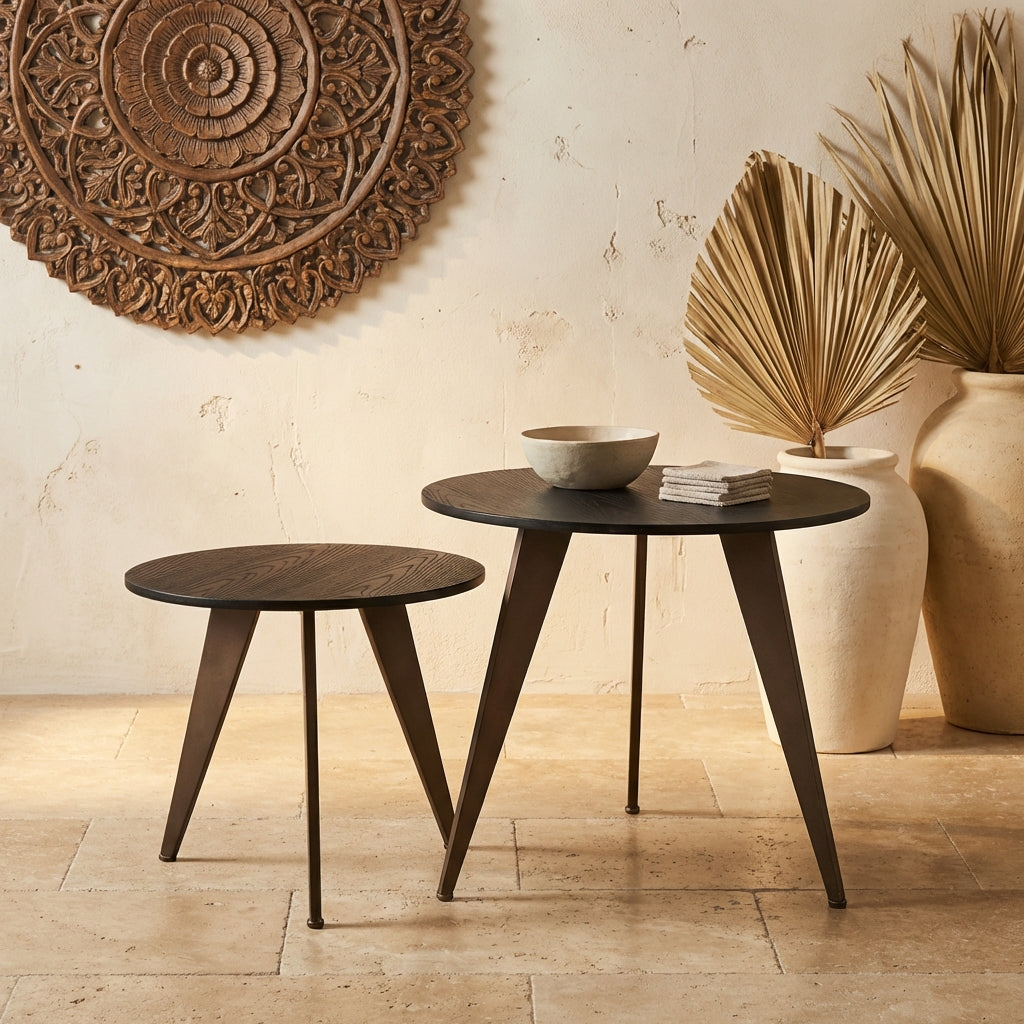 Werdy Black iron coffeetable veneer top round SV2