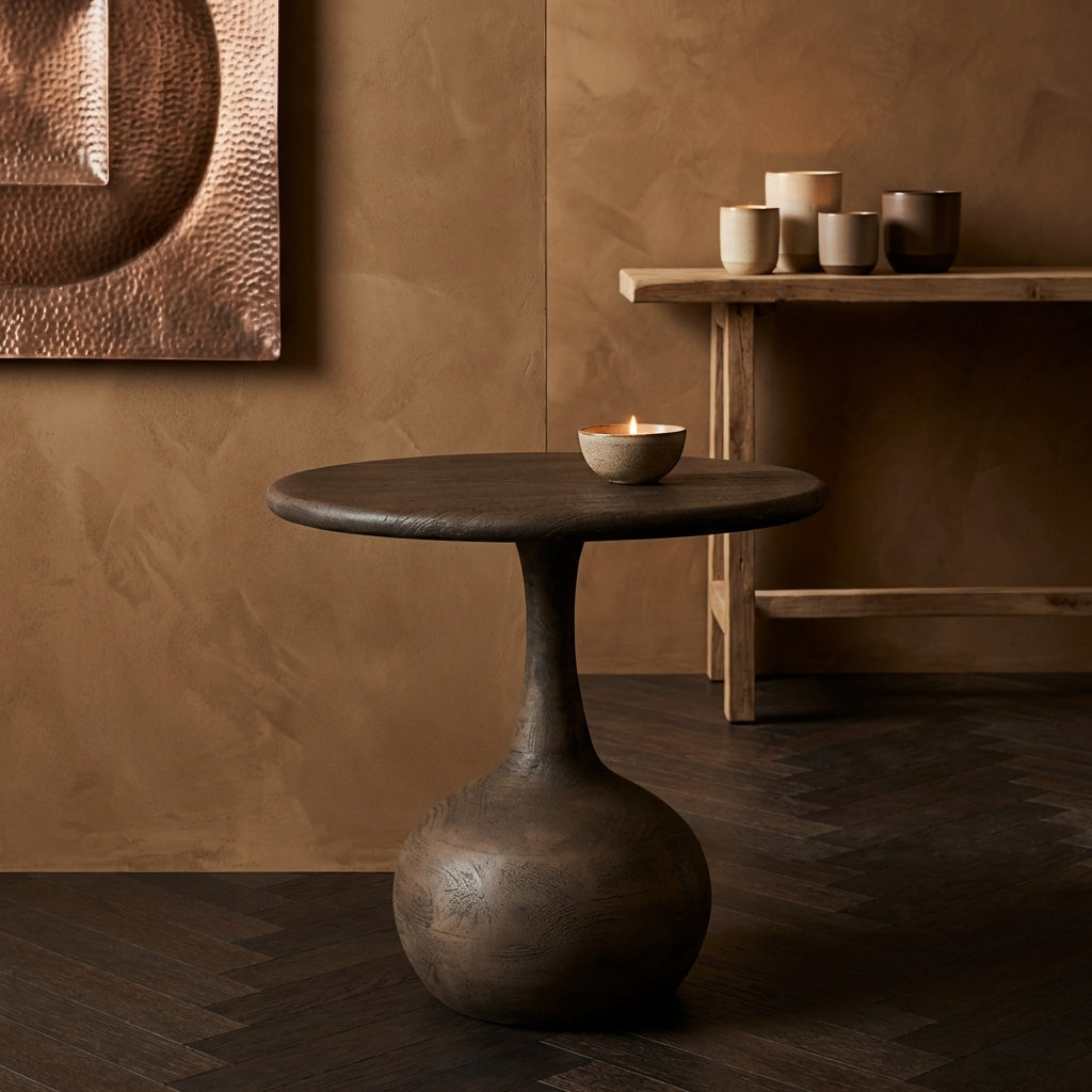 Flos Grey mango wooden side table round