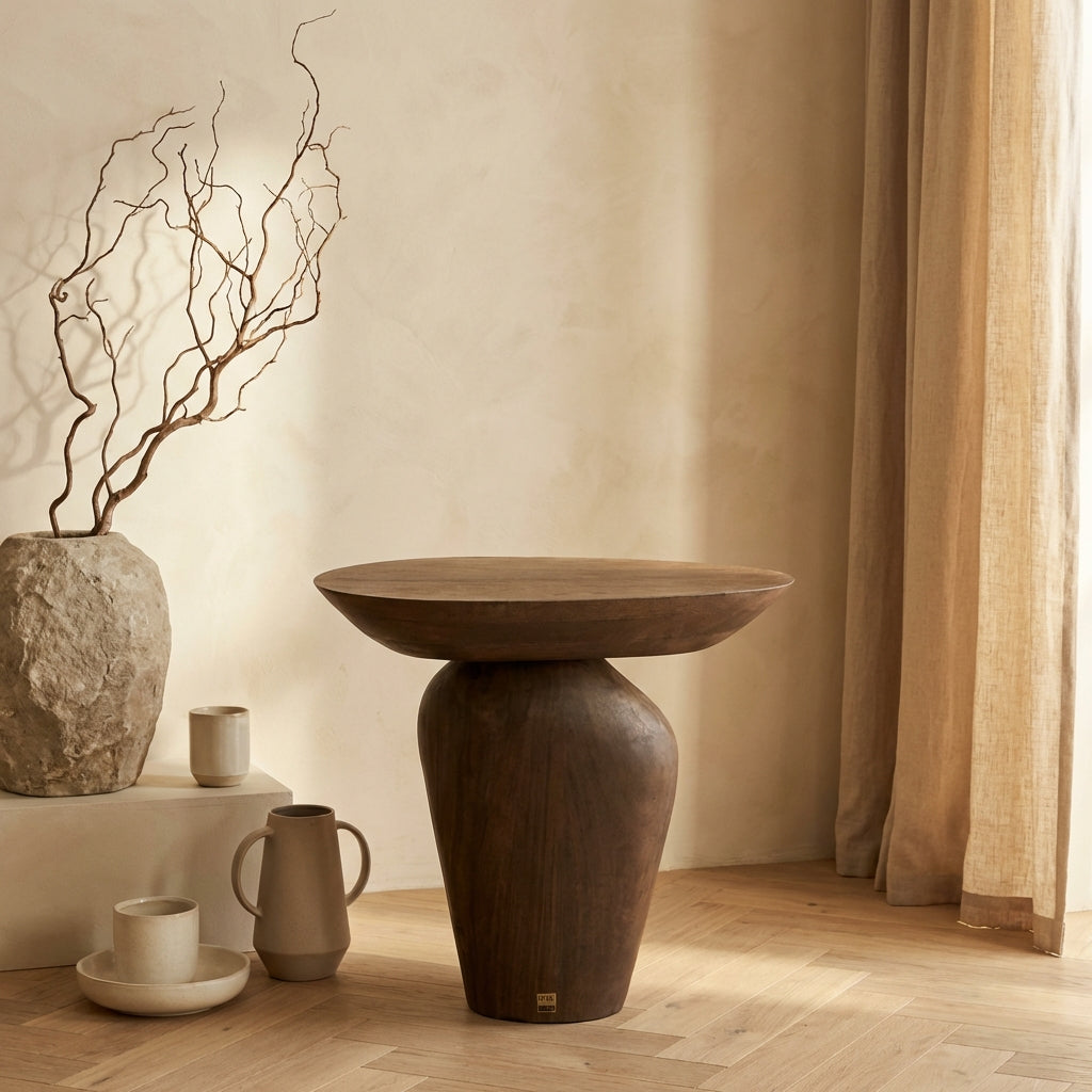 Harshad Brown mango wood side table organic