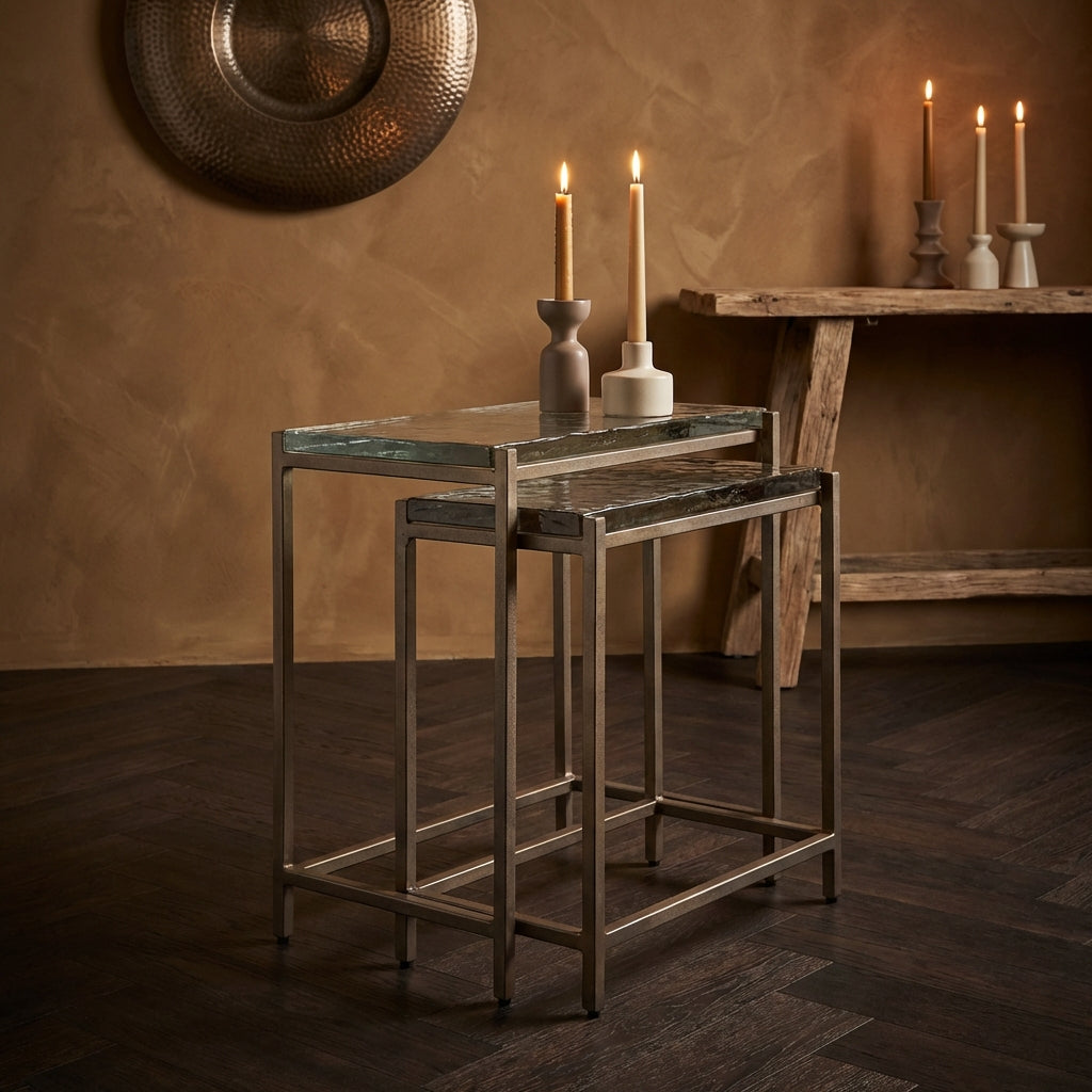 Lucinde Brass iron sidetable thick glass rect SV2