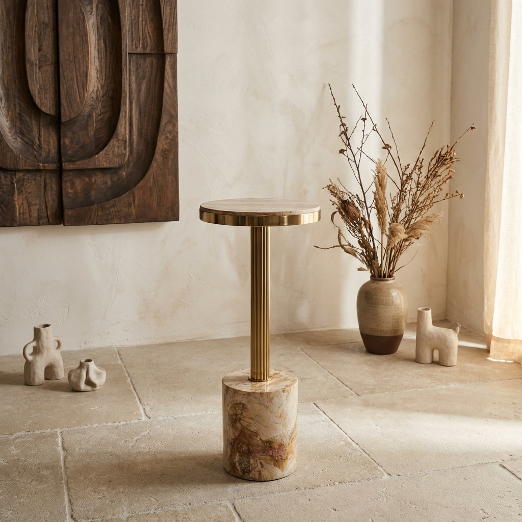 Mody Natural petrified wood sidetable on base rnd
