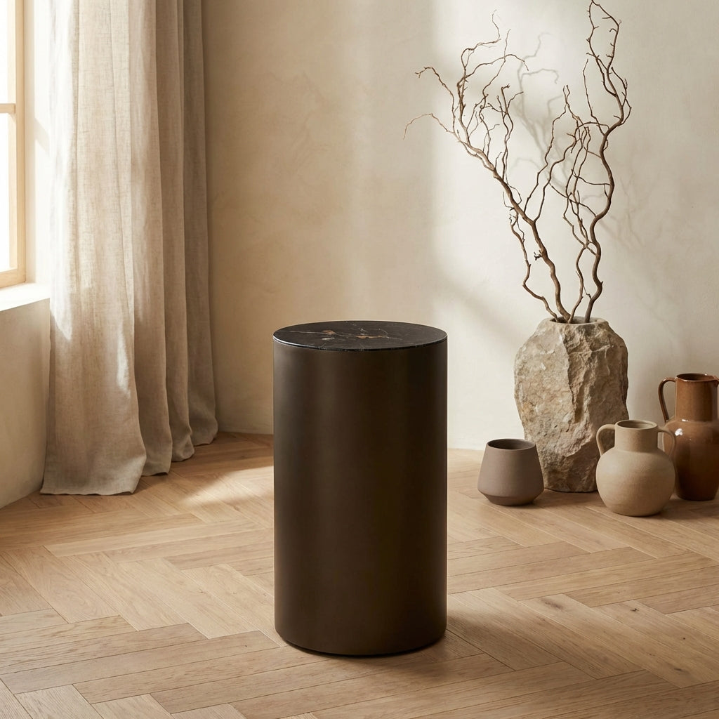Rillix Black petrified wood sidetable nickel round