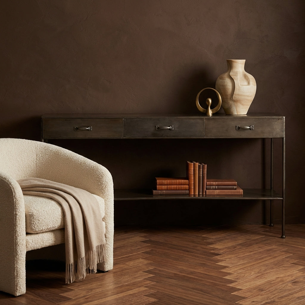 Simple Metal Gold sidetable open 3 drawers