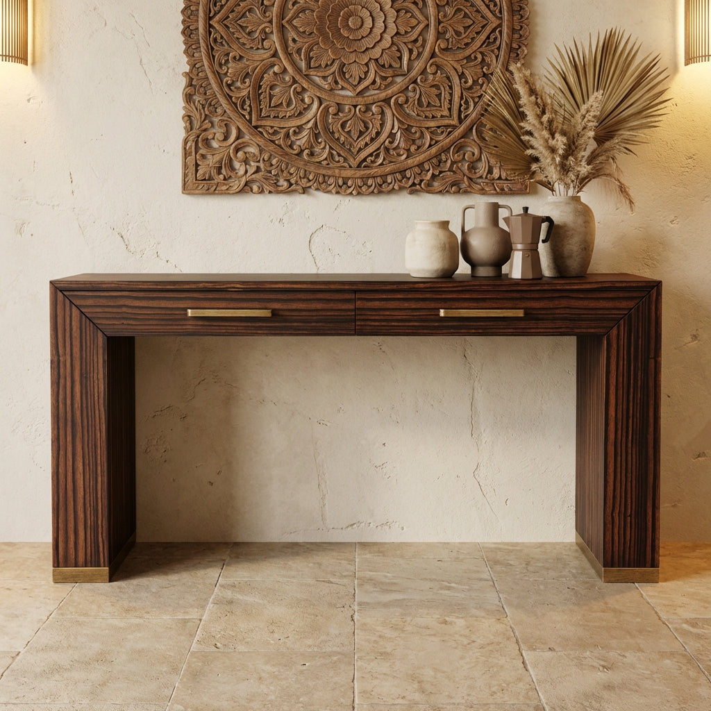 Tiess Brown wooden veneer cabinet 2 drawers