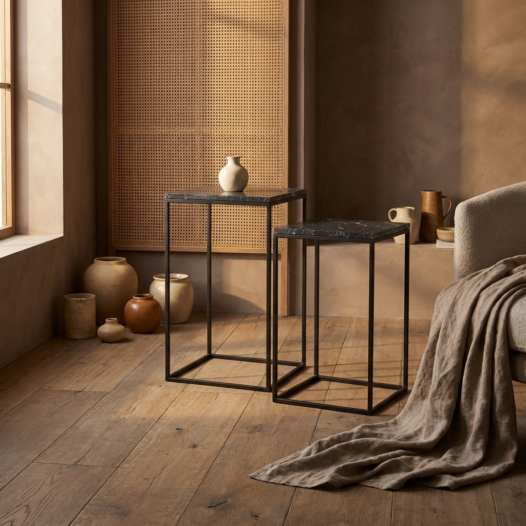 Volos set of 2 side tables brown marble