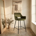 Tabouret de Bar Fal — Bas Velours Vert Noir Métal KD