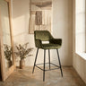 Fal LOW Velvet green bar stool black metal leg KD