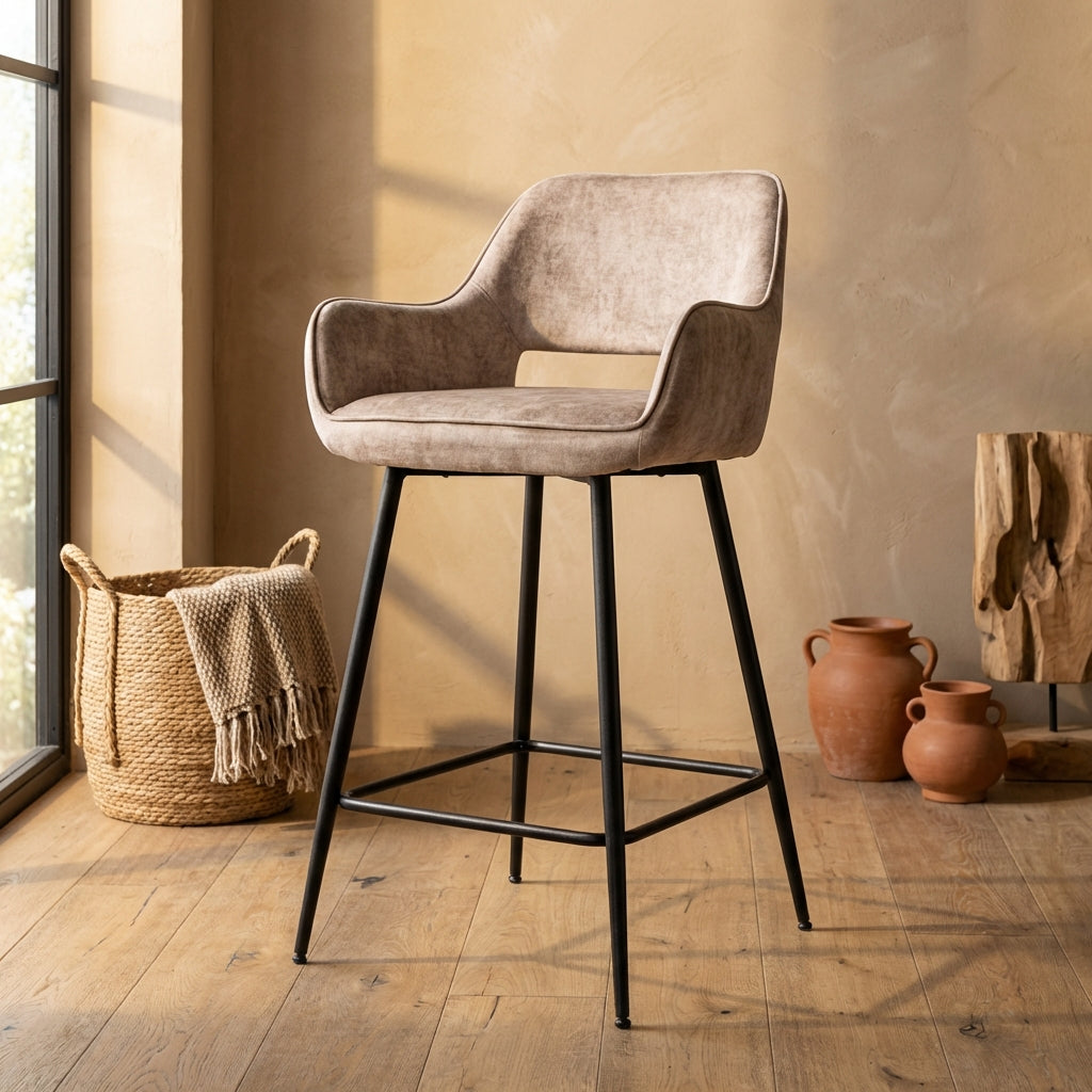 Fal LOW Velvet Khaki bar stool black metal leg KD