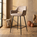 Tabouret de Bar Fal — Bas Velours Khaki Noir Métal KD
