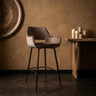 Fallon Velvet brown bar stool black metal leg KD