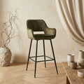 Tabouret de Bar Fallon — Velours Vert Noir Métal KD