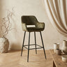 Fallon Velvet green bar stool black metal leg KD