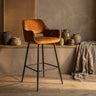 Fallon Velvet rust bar stool black metal leg KD