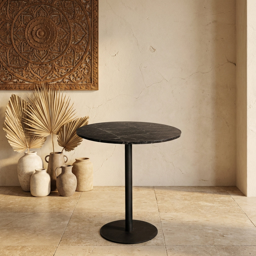 Plaza bistrotable round brown marble taupe base