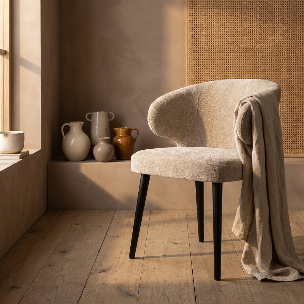Fiori Cream 6051 dining chair black wood legs
