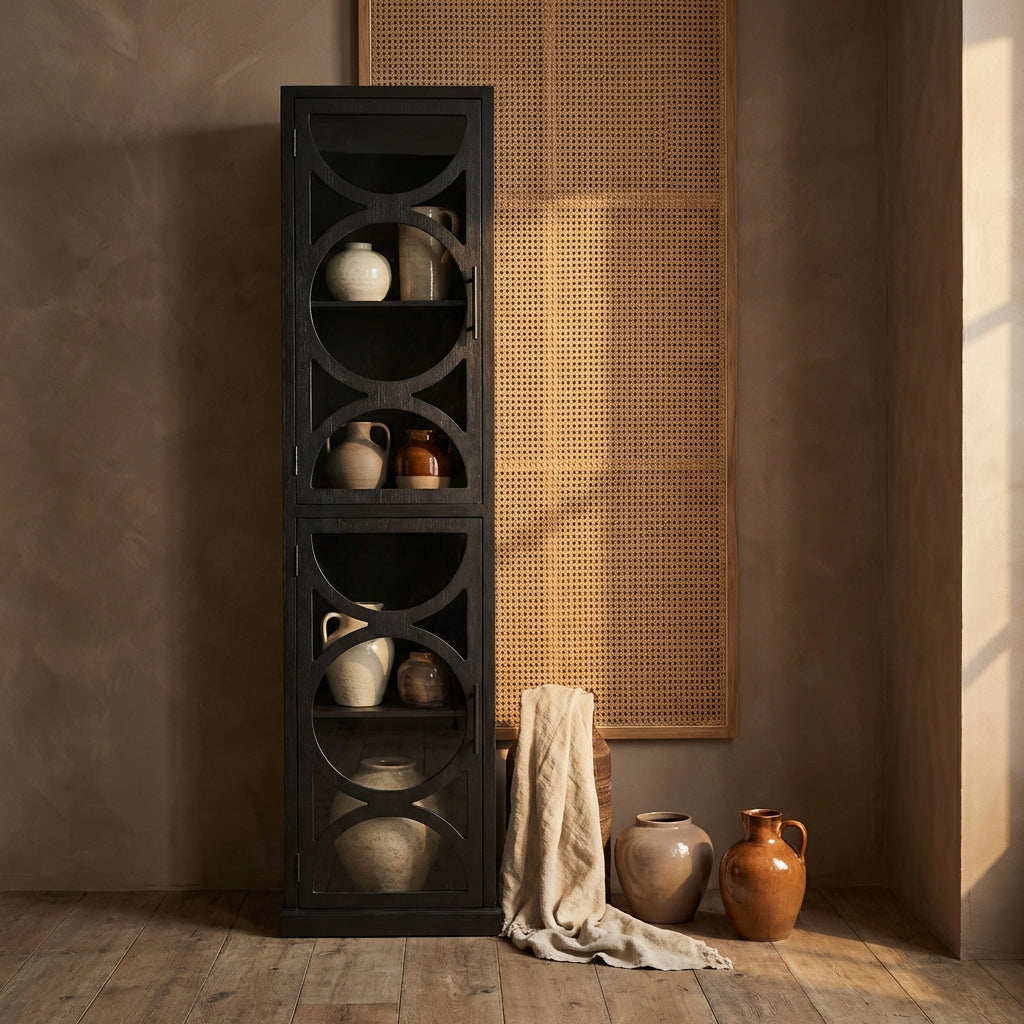 Dailey Black wooden cabinet smoky glass door