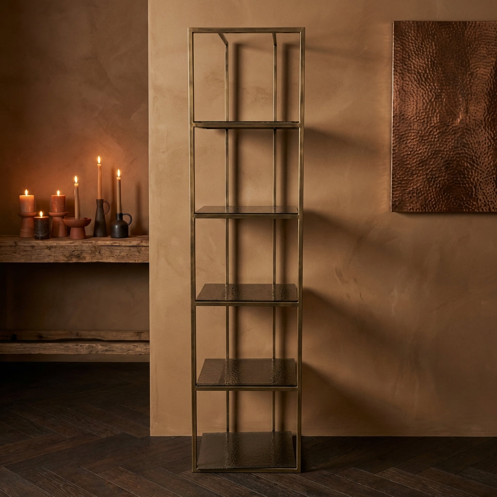 Ilya Gold metal cabinet smoky glass shelves