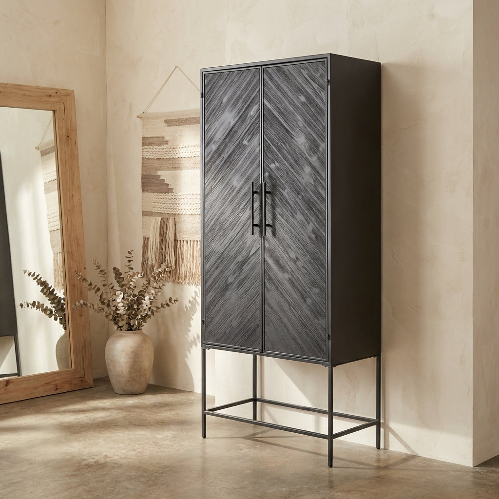 Rens Black Wooden cabinet metal frame 2 doors KD