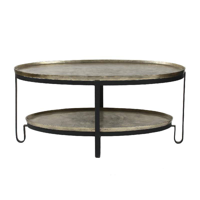 Kae gold oval alu black Iron coffee table 2 layers