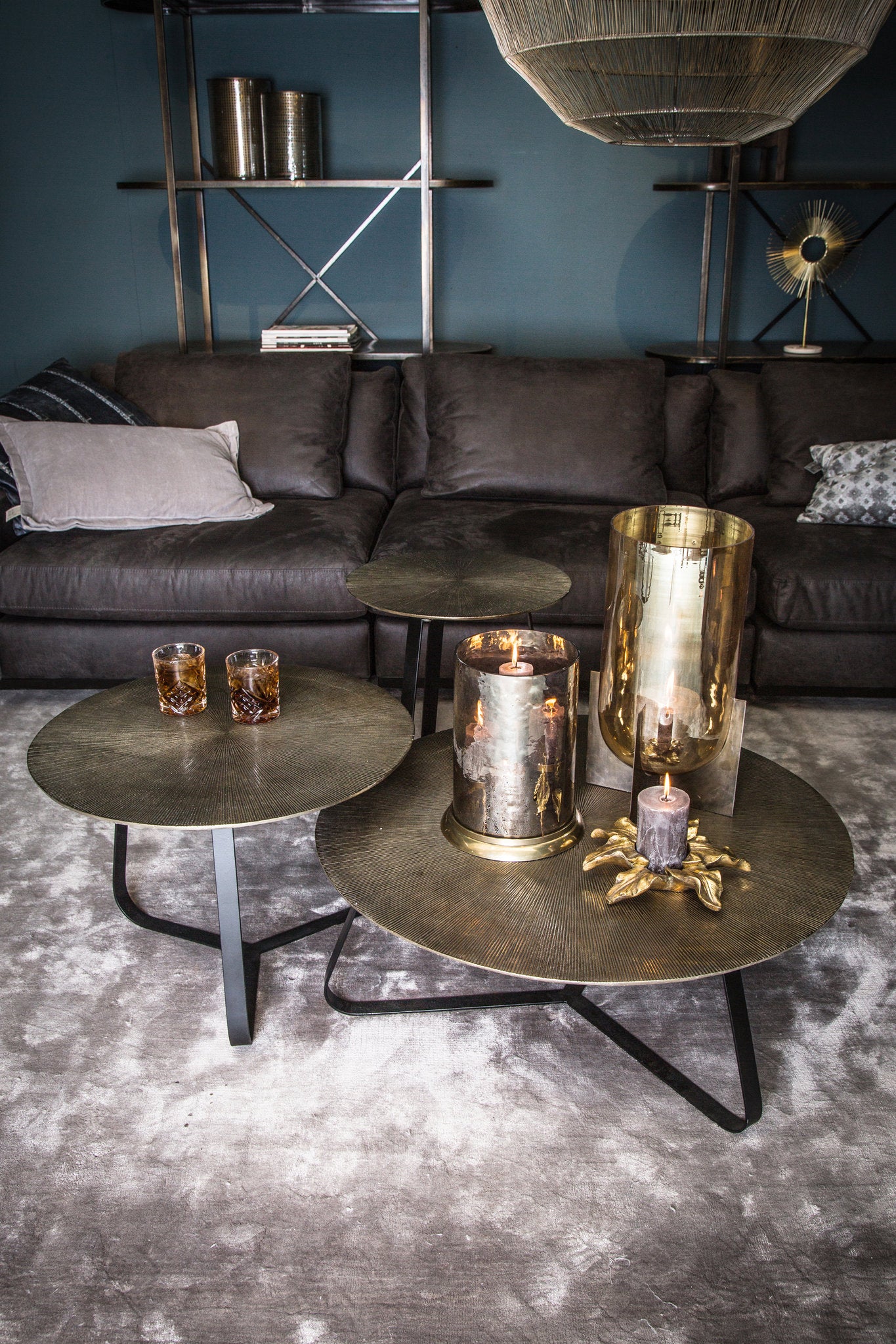 Kae Gold alu black iron round coffee table L - Photo 2