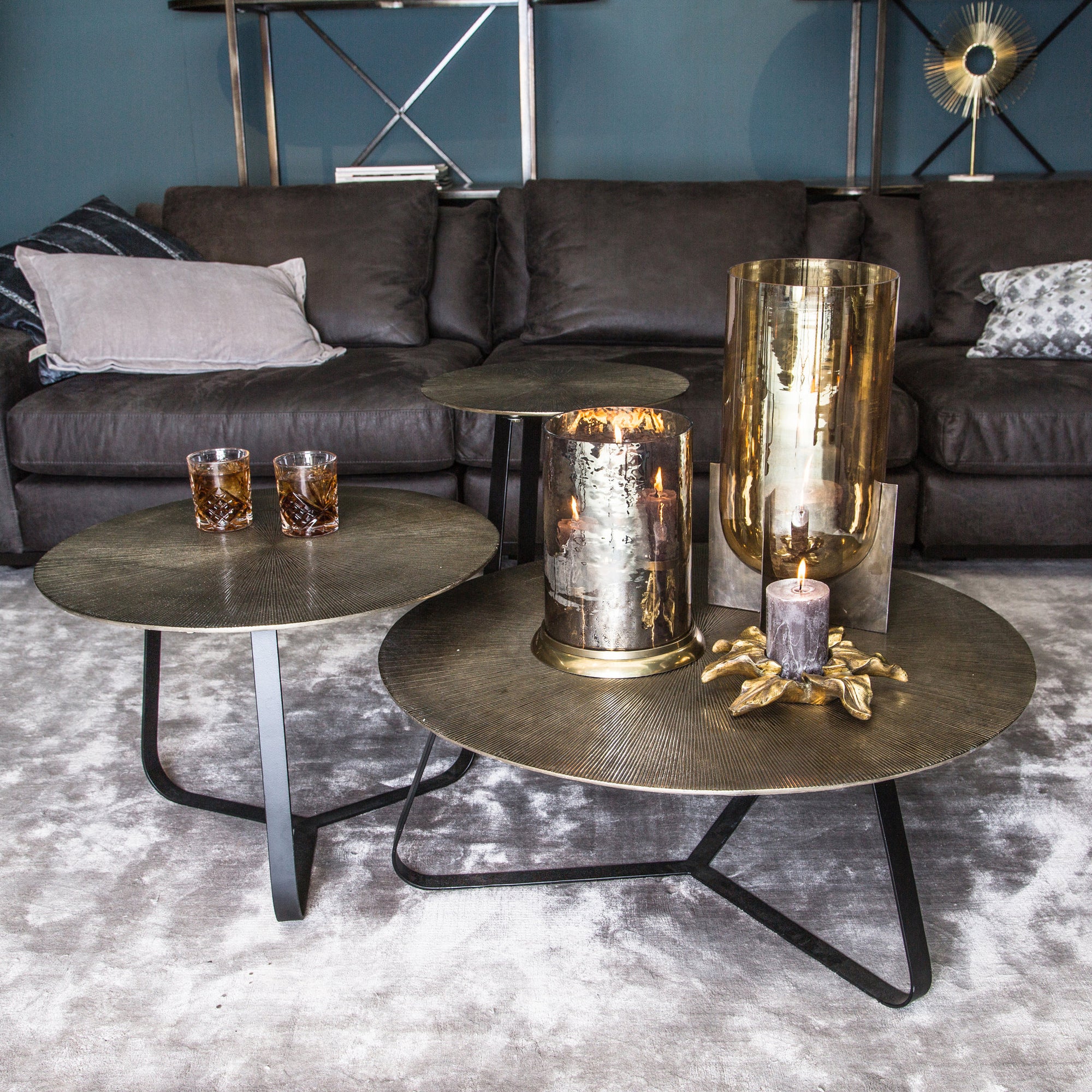 Kae Gold alu black iron round coffee table L - Photo 4