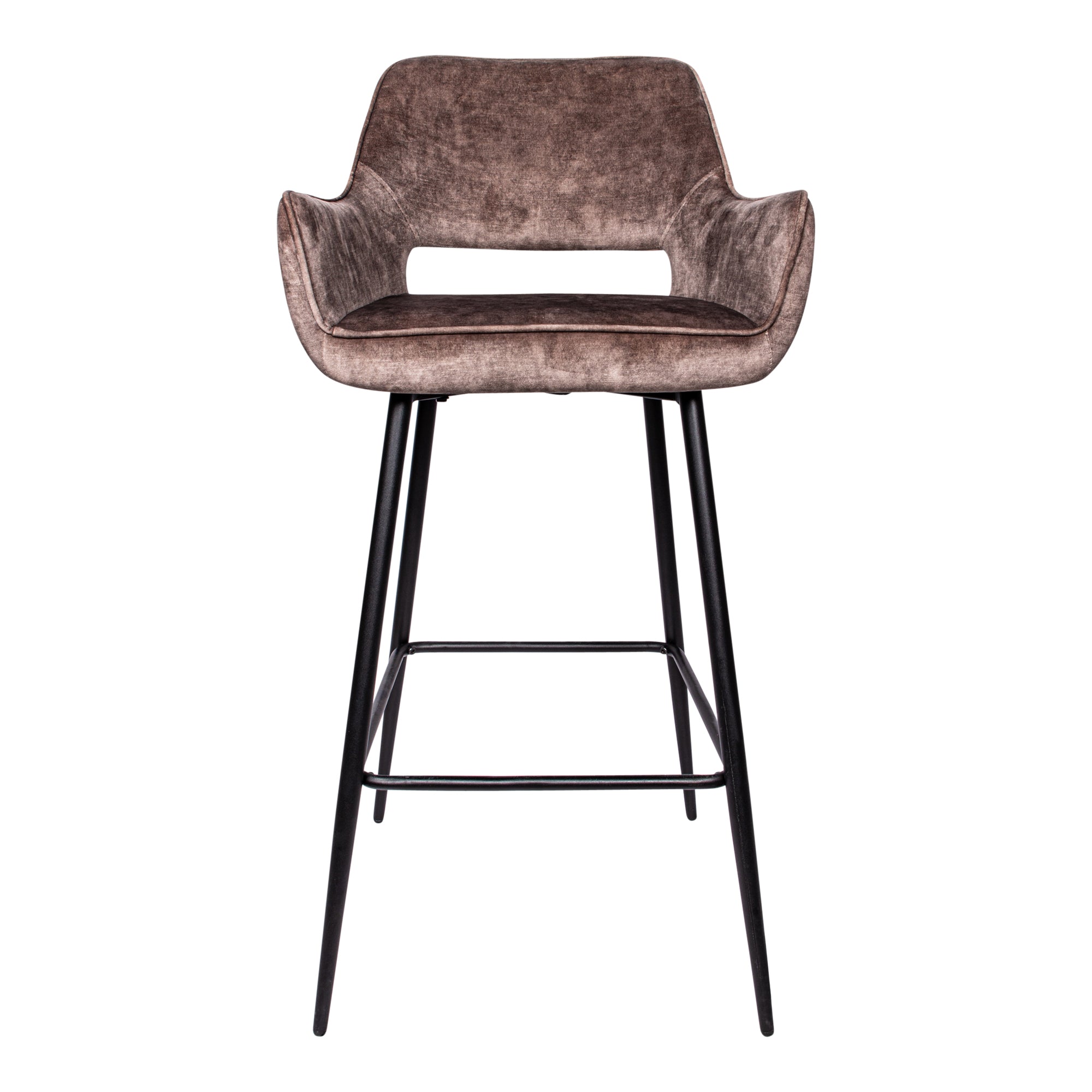 Fallon Velvet brown bar stool black metal leg KD - Photo 2