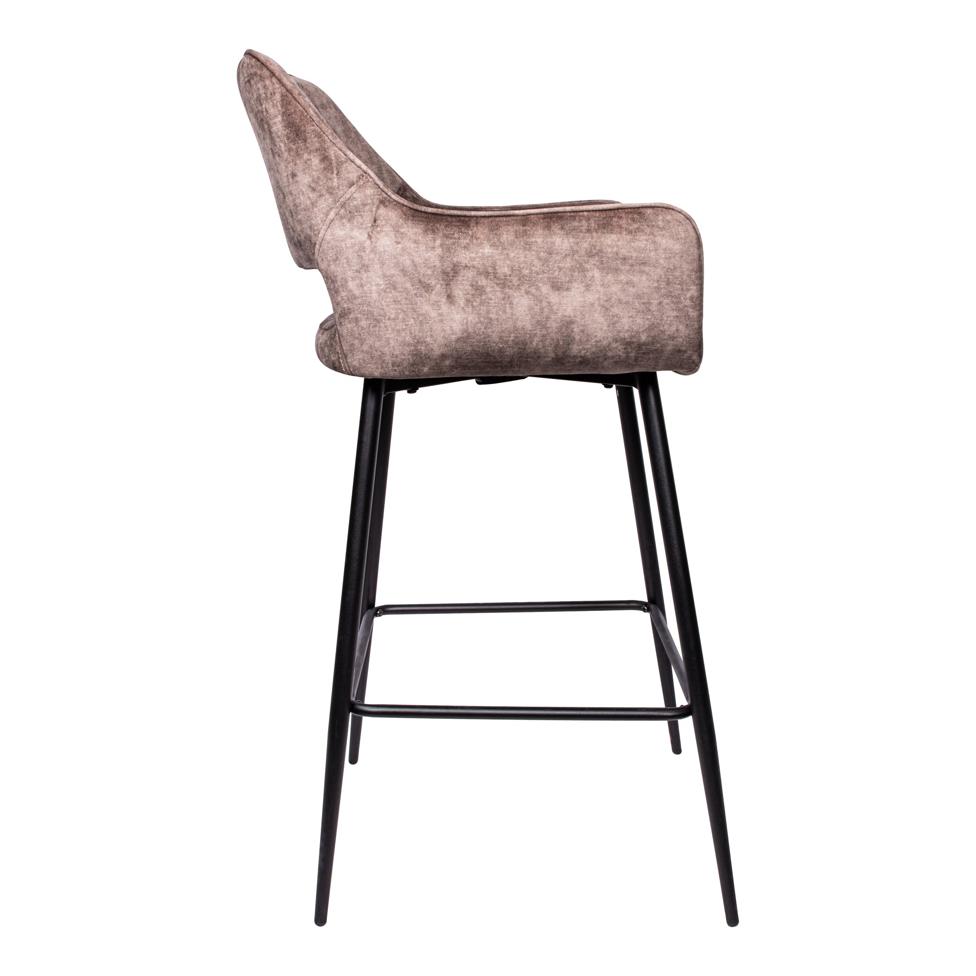 Fallon Velvet brown bar stool black metal leg KD - Photo 3