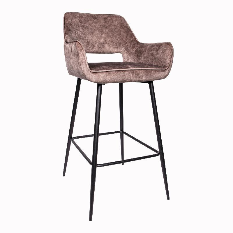 Fallon Velvet brown bar stool black metal leg KD