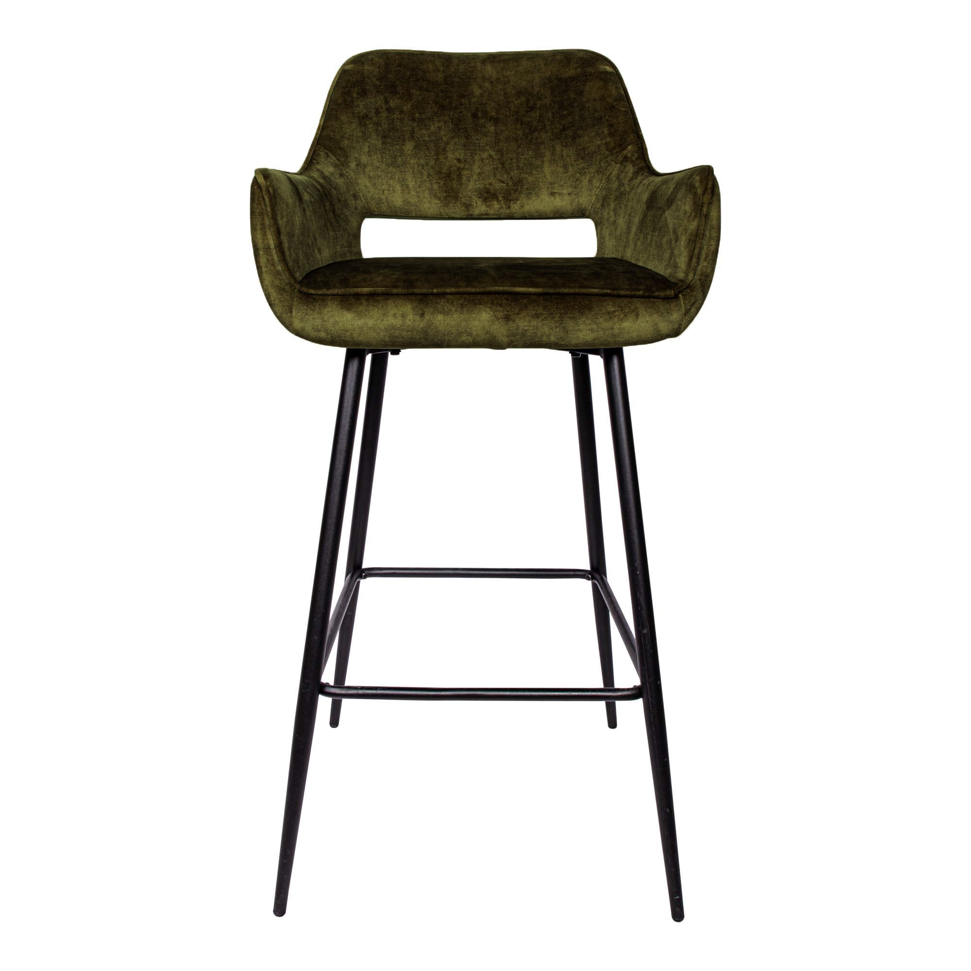 Fallon Velvet green bar stool black metal leg KD - Photo 4