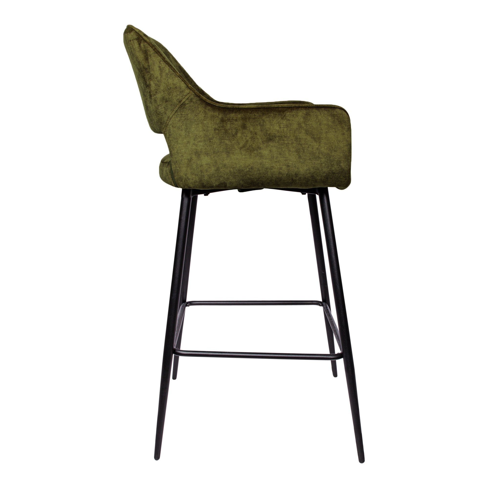 Fallon Velvet green bar stool black metal leg KD - Photo 3