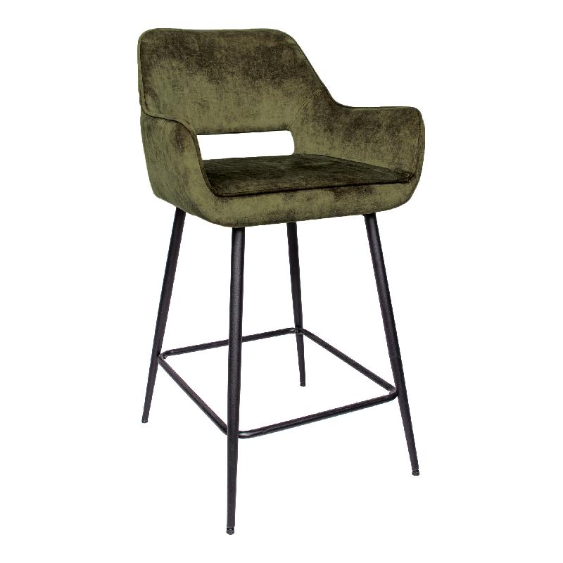 Fal LOW Velvet green bar stool black metal leg KD