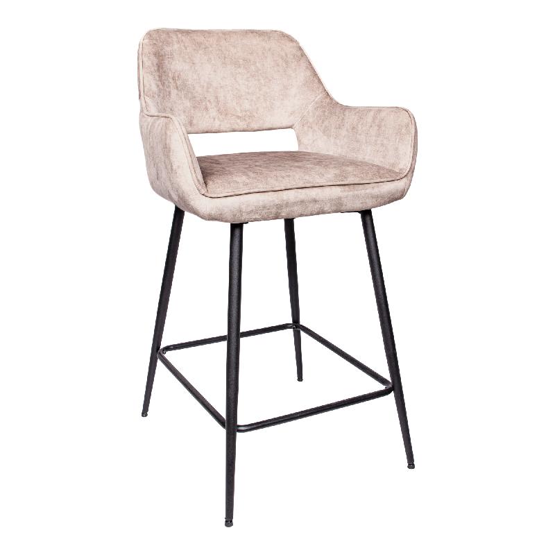 Fal LOW Velvet Khaki bar stool black metal leg KD