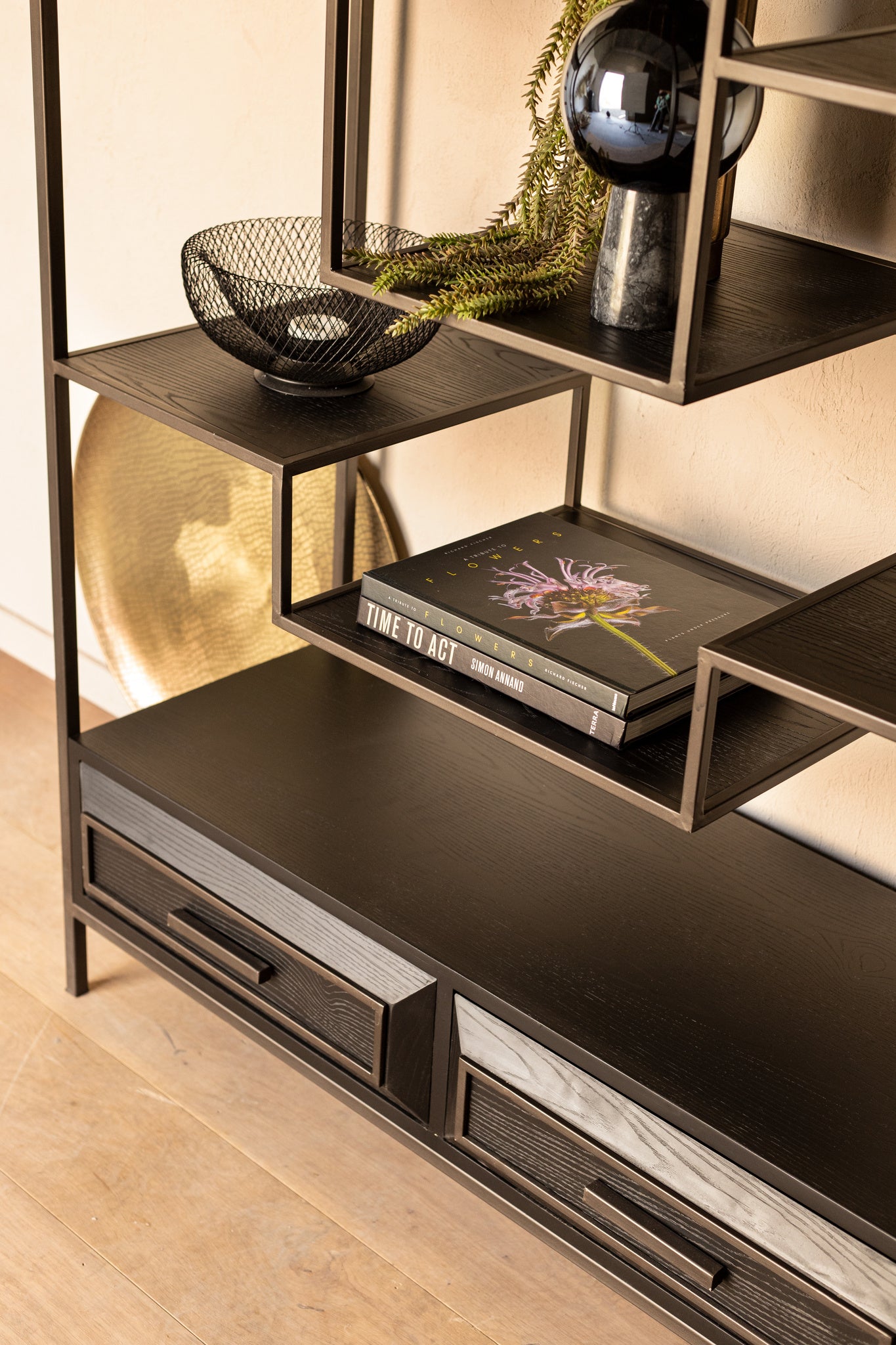 Lixly Black wood iron frame open cabinet - Photo 6