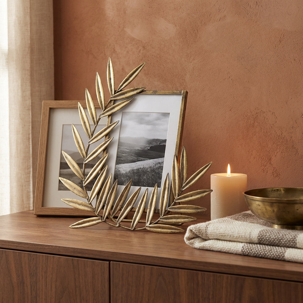 Merila Gold metal photoframe with leaf corner