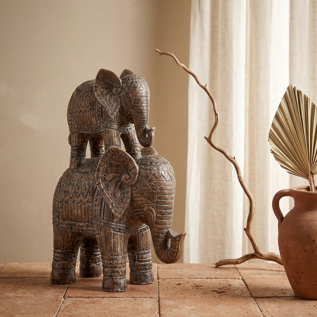 Dumba Brown poly double elephant statue