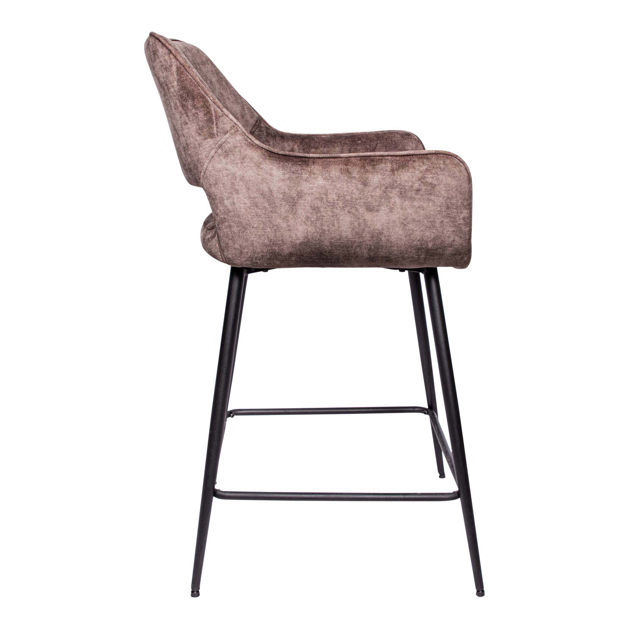 Fal LOW Velvet Brown bar stool black metal leg - Photo 3